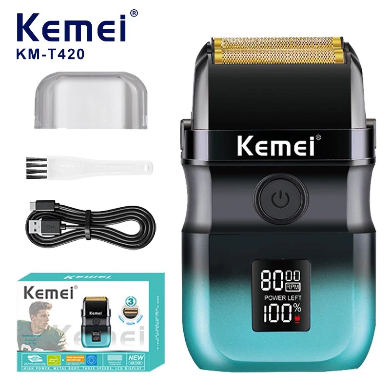 Foil Shaver Cordless Electric Bald Head - Barbeador Elétrico Kemei KM-T420 com Display