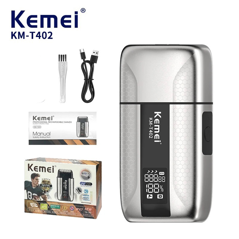 Foil Shaver Cordless Electric Bald Head - Máquina de Barbear Profissional Kemei T402