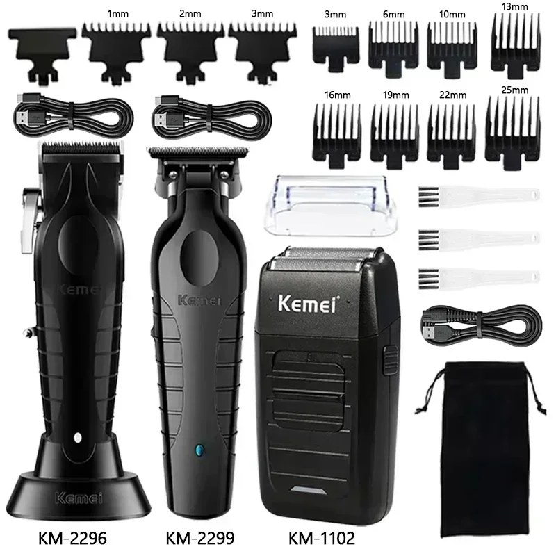 Cordless Hair Clippers Professional Barber - Kemei kit de máquina de cortar