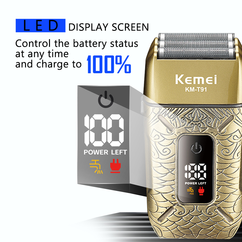 Kemei elétrica tripla lâminas  - Foil Shaver Cordless Electric Bald Head avaliação e preço