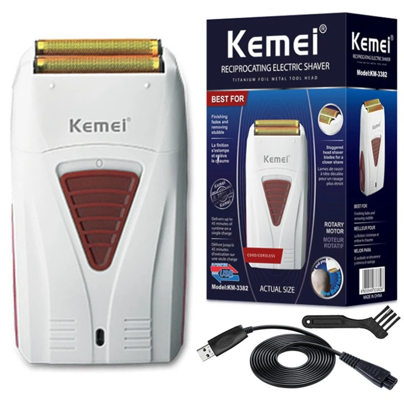 Kemei-Barbeador elétrico recar - Foil Shaver Cordless Electric Bald Head avaliação e preço
