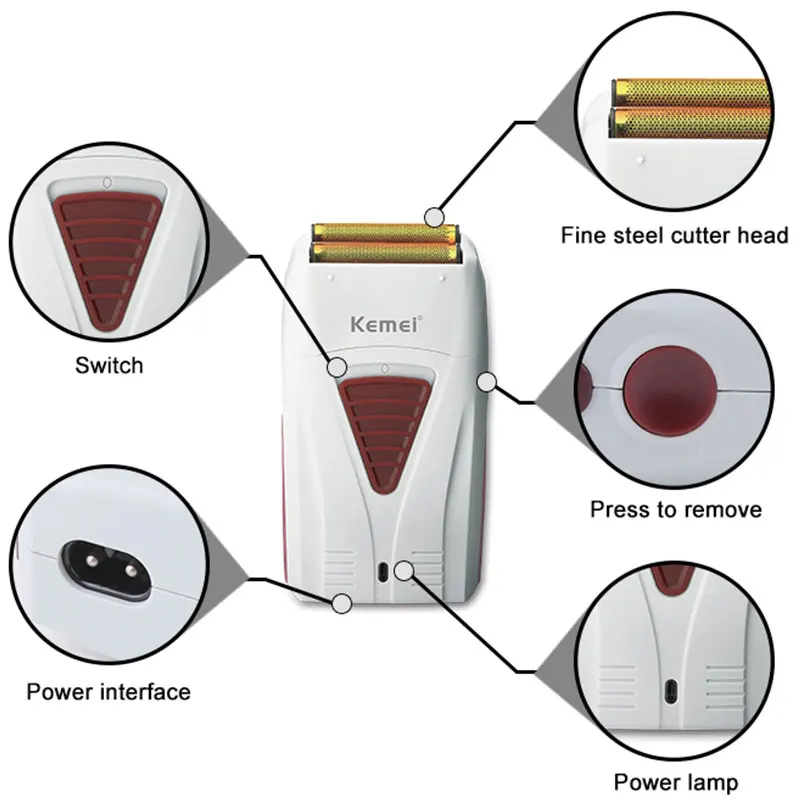 Kemei-Barbeador elétrico recar - Foil Shaver Cordless Electric Bald Head avaliação e preço