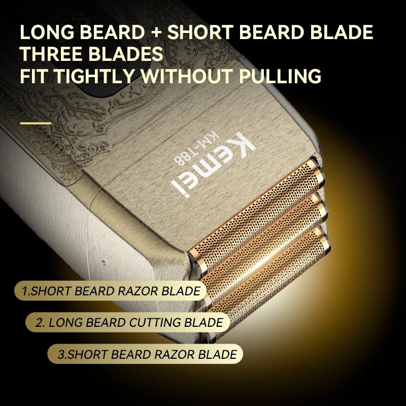 Kemei-Electric Triple Blades R - Foil Shaver Cordless Electric Bald Head avaliação e preço
