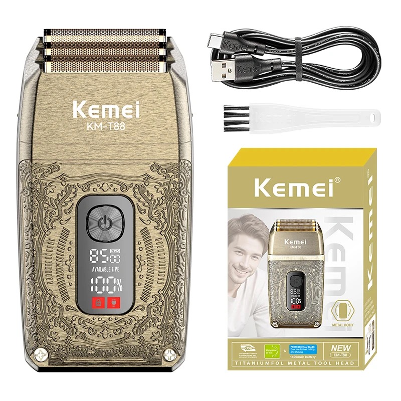 Kemei-Electric Triple Blades R - Foil Shaver Cordless Electric Bald Head avaliação e preço